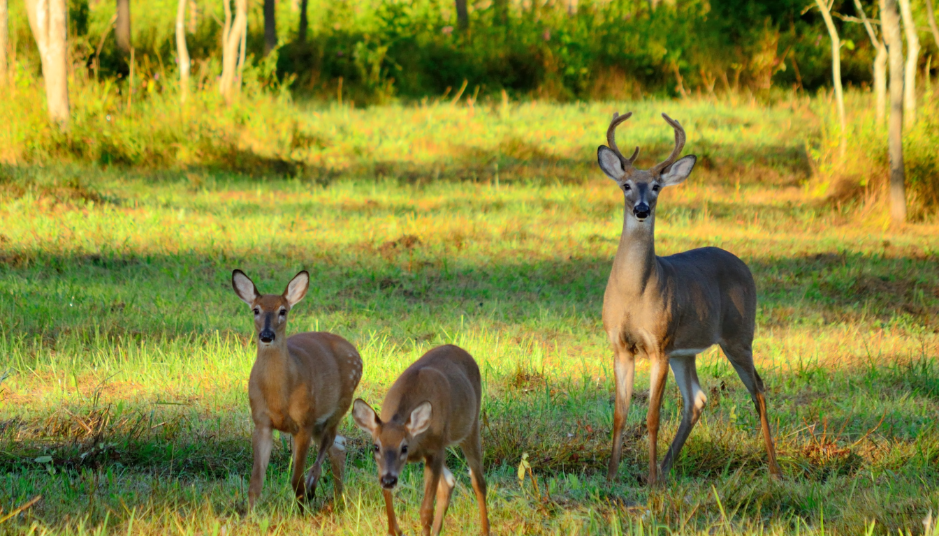 Forest dwelling deer feeding